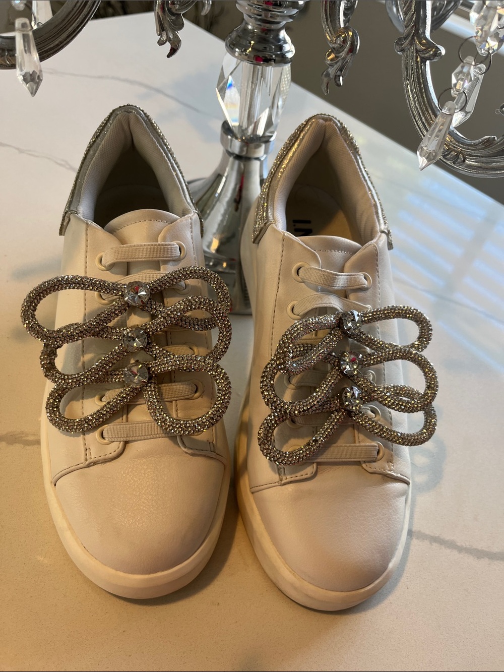 INC International Concepts Cream Jewel-Embellished Sneakers